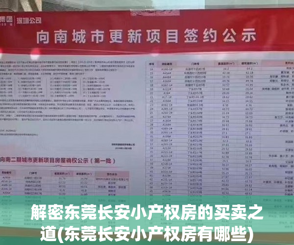解密东莞长安小产权房的买卖之道(东莞长安小产权房有哪些)