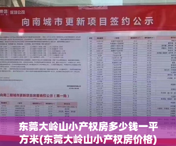 东莞大岭山小产权房多少钱一平方米(东莞大岭山小产权房价格)